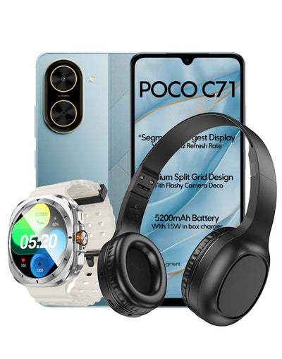 Xiaomi Poco C71 3GB 64GB 4G Dual Sim Smartphone (Brand New) + Free TPU Clear Case + Smart Sports Watch (Y29) + Bluetooth Headset W46 (Bundle Deal)
