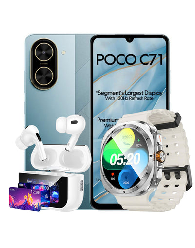 Xiaomi Poco C71 3GB 64GB 4G Dual Sim Smartphone (Brand New) + Free TPU Clear Case + Smart Sports Watch (Y29) + Earbuds (EW79) (Bundle Deal)