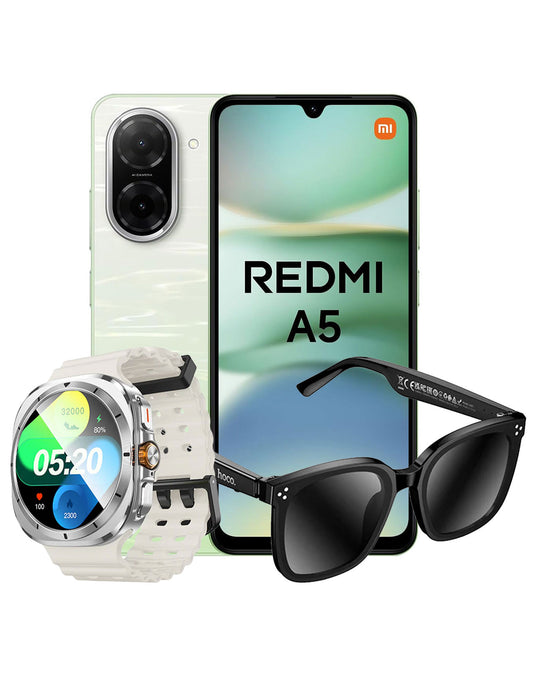 Xiaomi Redmi A5 (2025) 4GB 128GB 4G Dual Sim Smartphone - Lake Green (Brand New) + Hoco Wireless Audio Sunglasses (DI87) + Smart Sports Watch (Y29) (Bundle Deal)