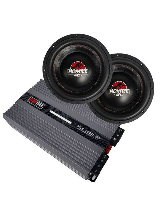 Zeroflex FLX-124 12-inch 800W RMS Monster Subwoofer - Black (Brand New) X2 + Zeroflex FLX1200.1 Mono Amplifier (Bundle Deal)