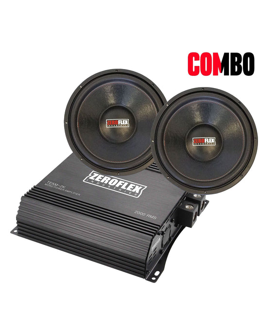 Zeroflex (Combo Pack) TKO-15 Sub 15" 1000RMS Car Subwoofer (2Pairs) With Zeroflex Team-2K 2000RMS Mono Amplifier With Bass Controller - Brand New 