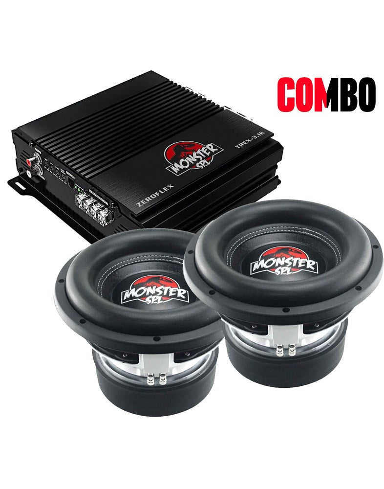 Zeroflex (Combo Pack) TREX121 12" SPL MONSTER 1650RMS 1 Ohm Car Subwoofer (1 Pair) With Zeroflex TREX-3.1K 1 x 3300rms @ 1ohm mono amplifier - TechCrazy