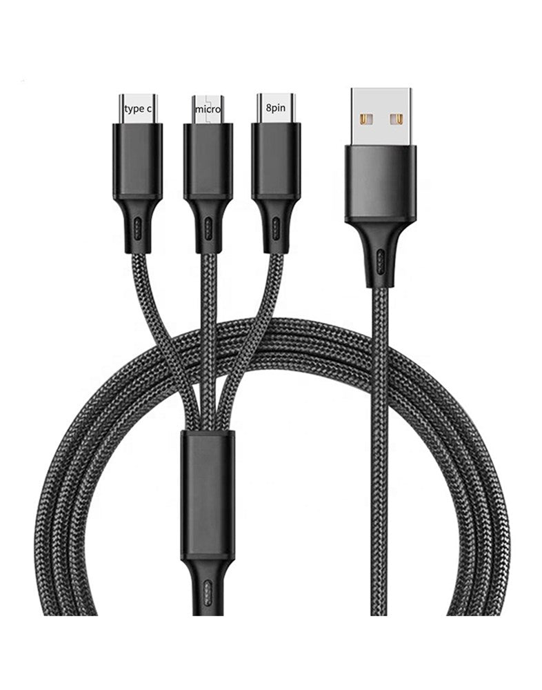 3 in 1 USB Charging Cable w/ Lightning, Type-C and Micro connector (1.2M)