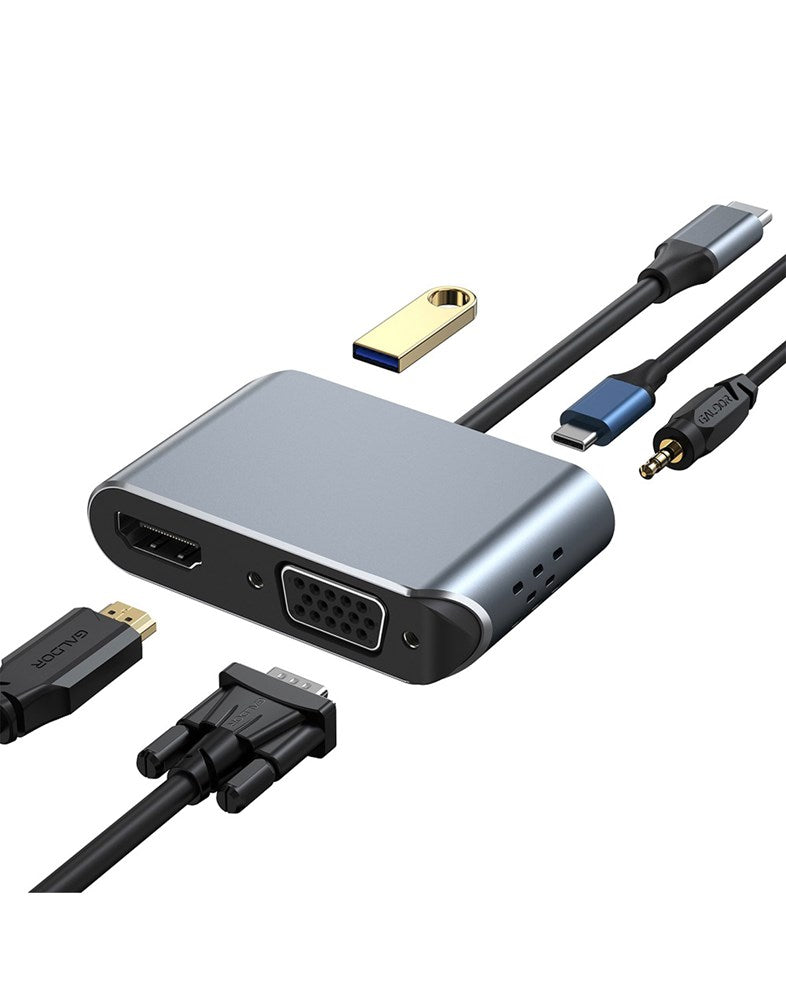 5 in 1 USB C Hub -HDMI+VGA+Audio+USB3.0+PD Support 4K/2K Support VGA Adapter(Audio Out)